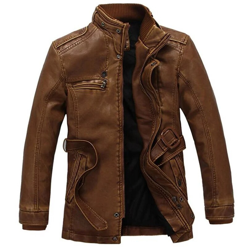 Jachetă din piele de iarnă pentru bărbați, ocazional, groasă, din catifea, jachete lungi și calde din piele, îmbrăcăminte pentru bărbați, guler de blană rezistentă la vânt, parka de mărime mare 5XL 6XL