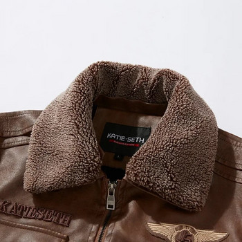 Pu τζάκετ Ανδρικό Χοντρό ζεστό Military Bomber Tactical Δερμάτινα μπουφάν Ανδρικά ρούχα από φλις γούνινο γιακά Αντρικό παλτό 6XL