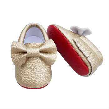 Кожени бебешки обувки с панделка Обувки за новородено момче и момиче Многоцветни обувки за малко дете Червена мека подметка Противохлъзгащи се мокаси за новородени