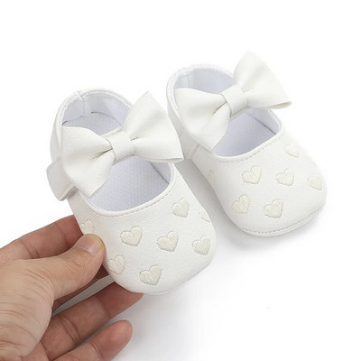 Piele PU Bowknot Pantofi pentru fetițe Mocasini drăguți Inimă Talpă moale Pantofi plati Primii plimbări Încălțăminte prințesă pentru copii Pantofi pentru pătuț