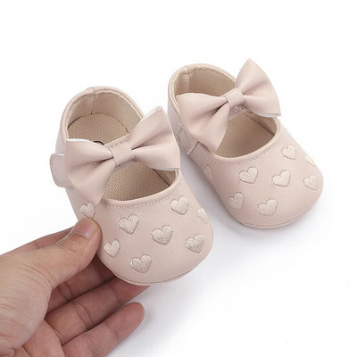 Piele PU Bowknot Pantofi pentru fetițe Mocasini drăguți Inimă Talpă moale Pantofi plati Primii plimbări Încălțăminte prințesă pentru copii Pantofi pentru pătuț