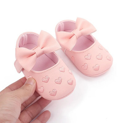 Piele PU Bowknot Pantofi pentru fetițe Mocasini drăguți Inimă Talpă moale Pantofi plati Primii plimbări Încălțăminte prințesă pentru copii Pantofi pentru pătuț
