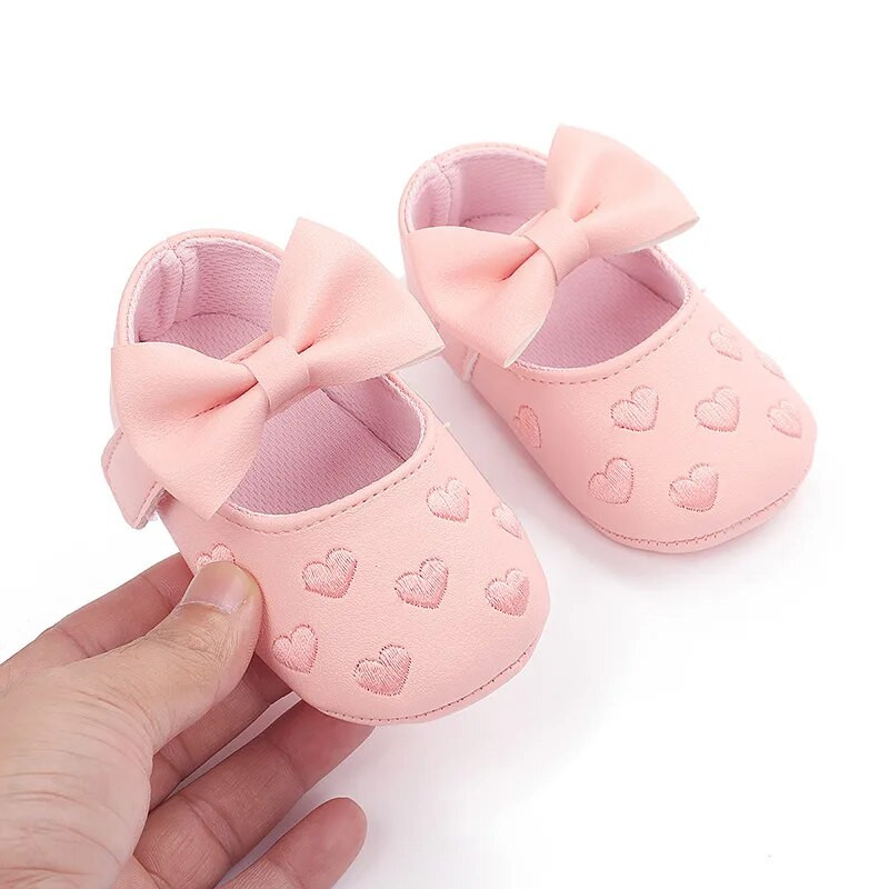 Piele PU Bowknot Pantofi pentru fetițe Mocasini drăguți Inimă Talpă moale Pantofi plati Primii plimbări Încălțăminte prințesă pentru copii Pantofi pentru pătuț