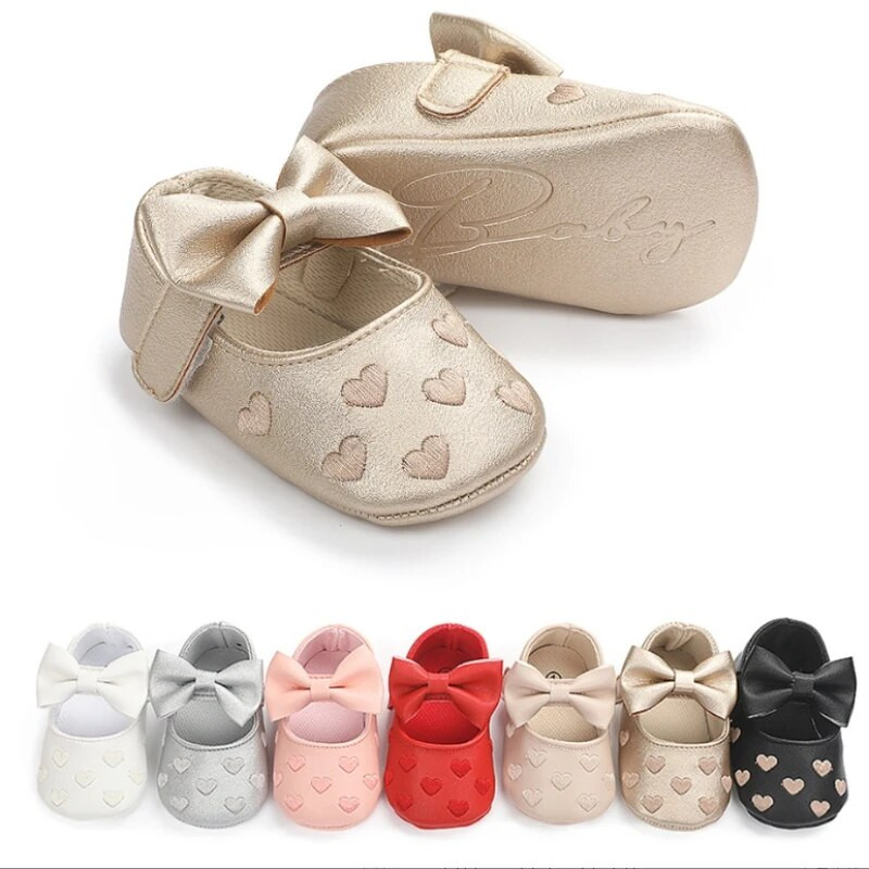 Piele PU Bowknot Pantofi pentru fetițe Mocasini drăguți Inimă Talpă moale Pantofi plati Primii plimbări Încălțăminte prințesă pentru copii Pantofi pentru pătuț