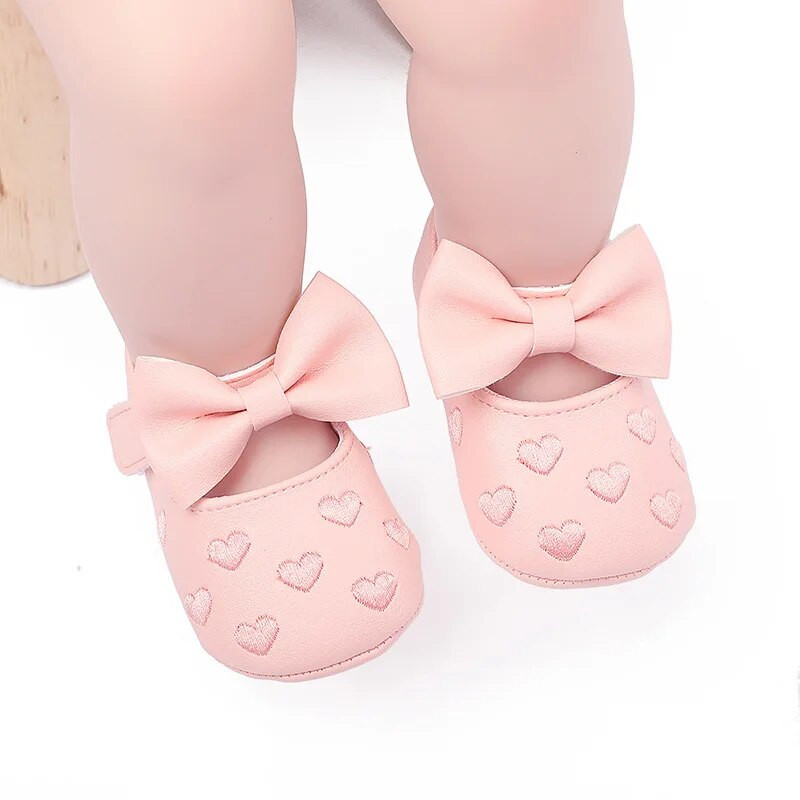 Piele PU Bowknot Pantofi pentru fetițe Mocasini drăguți Inimă Talpă moale Pantofi plati Primii plimbări Încălțăminte prințesă pentru copii Pantofi pentru pătuț