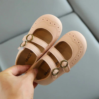 Пролет, лято, сладки кожени обувки на принцеса, модни училищни обувки Mary Janes, вързани с T, Детски обувки с кръгла катарама за момиче E06071
