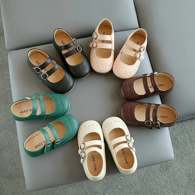 Spring Summer Cute Princess Leather Shoes Fashion T-tied Mary Janes Girls School Shoes Round Buckle Kids Shoes for Girl E06071