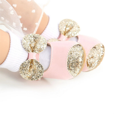 Бебешки обувки за принцеса Пайети Обувки за ходене с панделка Обувки Prewalker за бебета момичета 0-18 месеца Първи проходилки
