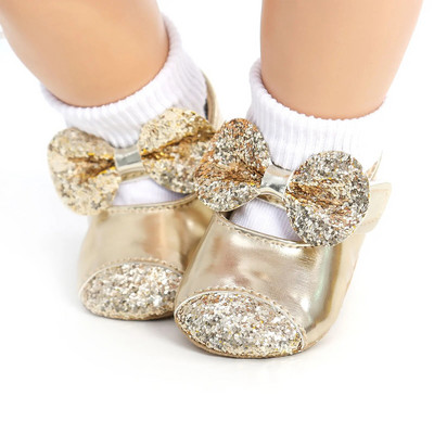 Pantofi de prințesă pentru bebeluși Paiete cu fundiță Pantofi de mers Încălțăminte Prewalker pentru sugari fete 0-18 luni Primii plimbări
