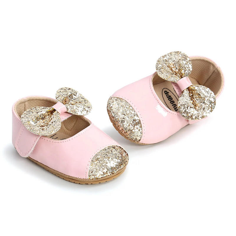 Pantofi de prințesă pentru bebeluși Paiete cu fundiță Pantofi de mers Încălțăminte Prewalker pentru sugari fete 0-18 luni Primii plimbări