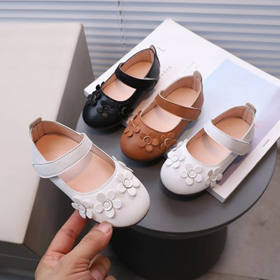 Child Girls Flower Wedding Shoes for Baby Kids PU Leather Flats Princess Shoes Single Shoe Toddler Dance Party Shoes