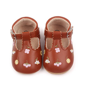 PU Бебешки ежедневни обувки Бебешки малки деца Красиви цветя Нехлъзгаща се гумена мека подметка Плоска първа проходилка Мокасини за новородено момиче 6-18M