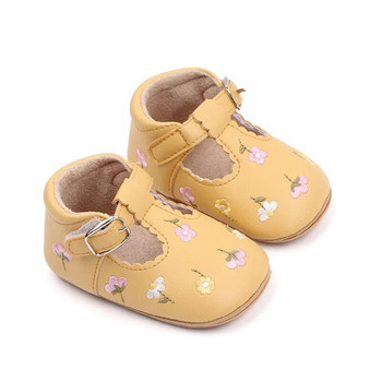 PU Бебешки ежедневни обувки Бебешки малки деца Красиви цветя Нехлъзгаща се гумена мека подметка Плоска първа проходилка Мокасини за новородено момиче 6-18M