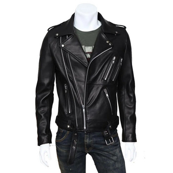 Мотоциклетно кожено яке от полиуретан за мъже, много ципове, пънк рок, ролкова яка, тънко пране, марка, мода, пролет и есен