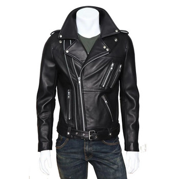 Мотоциклетно кожено яке от полиуретан за мъже, много ципове, пънк рок, ролкова яка, тънко пране, марка, мода, пролет и есен
