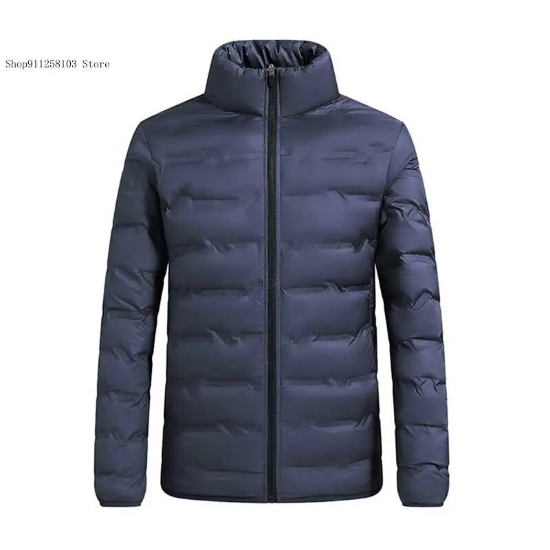 Jachetă groasă de pluș pentru bărbați, neagră de iarnă, rezistentă la vânt, jachetă ușoară din puf, ocazională, la modă și caldă