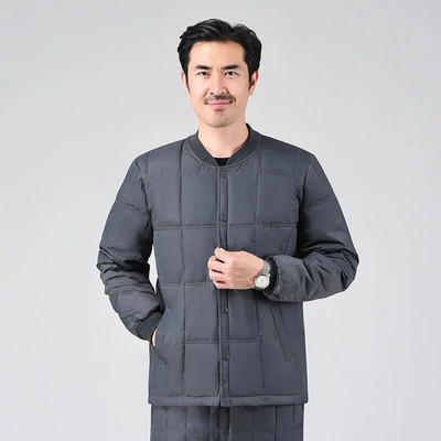 Jachetă de puf ușoară pentru bărbați Jachetă de puf de iarnă cu guler în picioare Jachetă puf caldă cu mânecă lungă Transport cu ridicata Negru Albastru Gri