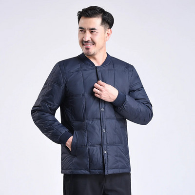 Jachetă de puf ușoară pentru bărbați Jachetă de puf de iarnă cu guler în picioare Jachetă puf caldă cu mânecă lungă Transport cu ridicata Negru Albastru Gri