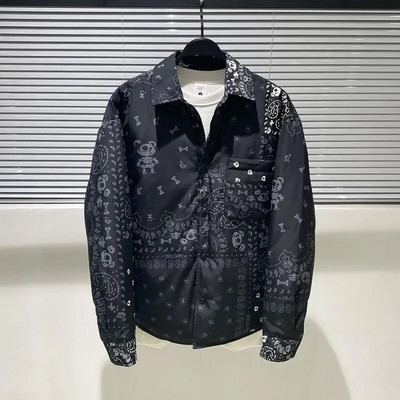 Cămașă de iarnă devreme 2023 Jachetă ușoară din puf, la modă, cămașă pentru bărbați cu flori de caju luminoase