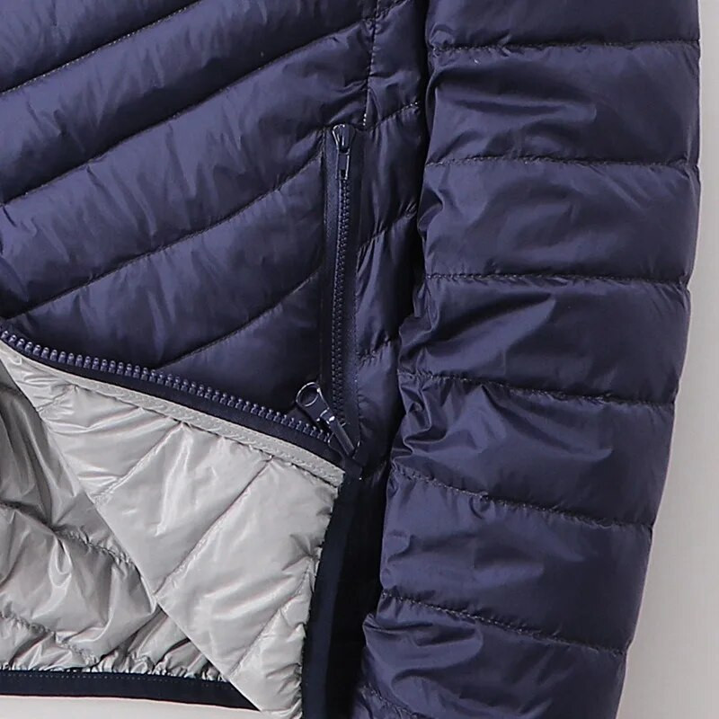 Jachetă de puf pentru bărbați cu puf cu glugă Jachetă de puf ultra ușoară bărbați toamnă iarnă parka cu pene dublă