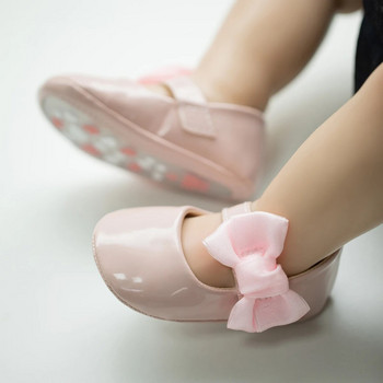 KIDSUN Бебешки сладки обувки за принцеса с лък Едноцветни обувки с меко дъно за първо малко дете 0-18 месеца Обувки за новородено момиче