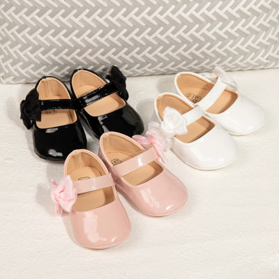 KIDSUN Pantofi de prințesă cu fundă drăguț pentru bebeluși, culoare uni, fund moale, pantofi pentru primul copil mic, 0-18 luni, pantofi nou-născut pentru fetiță