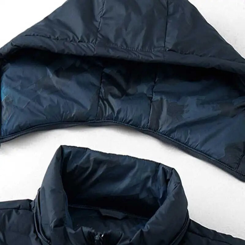 Χειμερινά νέα ανδρικά πουπουλένια μπουφάν Λούτρινα ελαφριά ζεστά παλτό Ανδρικά άνετη κλειδαριά με κουκούλα Αντιανεμικά πουπουλένια μπουφάν Μόδα Casual ανδρικό