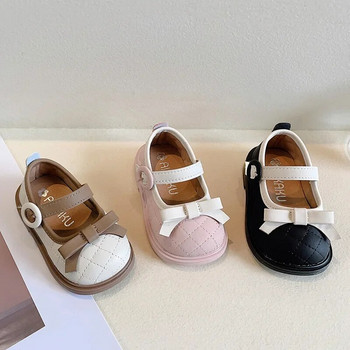 Бебешки обувки First Walkers Baby Girl Leather Shoes Sweet Bowknot Princess Shoes Нехлъзгаща се мека подметка Ежедневни плоски обувки за малко дете Mary Janes
