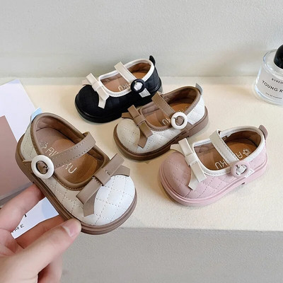 Baby Shoes First Walkers Baby Girl Leather Shoes Sweet Bowknot Princess Shoes Non-Slip Soft Sole Casual Flats Toddler Mary Janes
