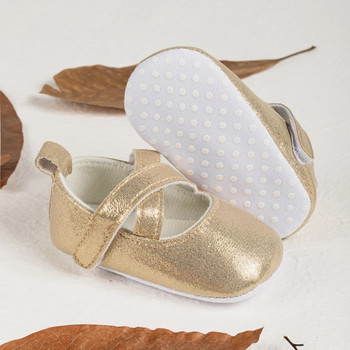 KIDSUN Нови обувки за принцеса за момиченца PU с кръстосана каишка за малко дете Памучна подметка Противохлъзгащи се бебешки обувки за креватче за първо ходене 0-18 месеца