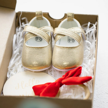 KIDSUN Нови обувки за принцеса за момиченца PU с кръстосана каишка за малко дете Памучна подметка Противохлъзгащи се бебешки обувки за креватче за първо ходене 0-18 месеца