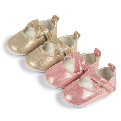 KIDSUN New Baby Girl Princess Shoes PU Cross Strap Toddler Cotton Sole Anti-slip Baby First Walking Crib Shoes 0-18 Months