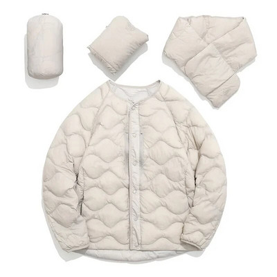 Jachetă retro ușoară din puf Bărbați, Femei, în aer liber, impermeabilă, rezistentă la frig, haină caldă, iarnă, lejeră, parka cu eșarfă.