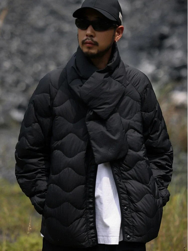 Jachetă retro ușoară din puf Bărbați, Femei, în aer liber, impermeabilă, rezistentă la frig, haină caldă, iarnă, lejeră, parka cu eșarfă.