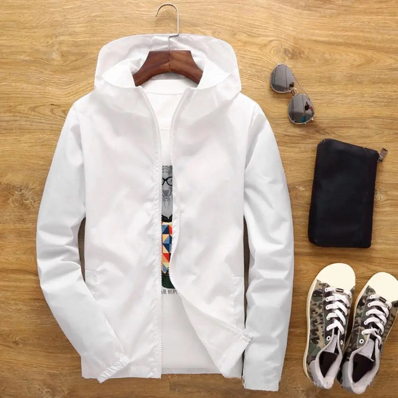 Jauna vīriešu vējjaka Pavasara rudens āra ceļojumu pārgājienu jaka mētelis ar rāvējslēdzēju kapuci Liela izmēra lietusmētelis vīriešu mētelis