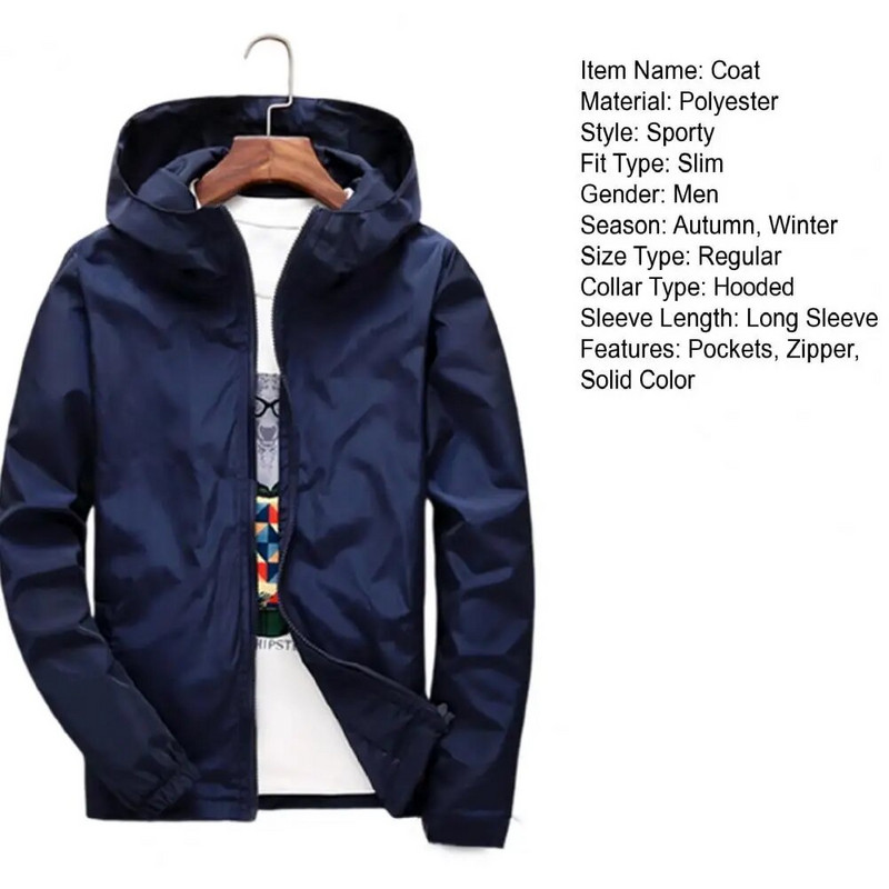 Jauna vīriešu vējjaka Pavasara rudens āra ceļojumu pārgājienu jaka mētelis ar rāvējslēdzēju kapuci Liela izmēra lietusmētelis vīriešu mētelis