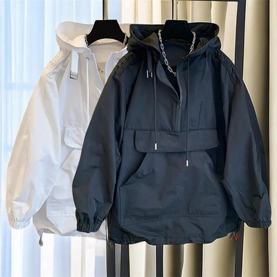 Brand de modă coreeană îmbrăcăminte cupluri jachetă pentru bărbați cu design de vânt ocazional haină largi Trend primăvară și toamnă haină încărcată cu glugă