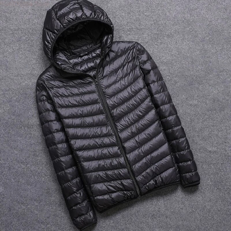 Jachetă de puf pentru bărbați, 5XL, pentru toate anotimpurile, ultra ușoară și respirabilă, cu puf de rață albă Jachetă caldă cu glugă