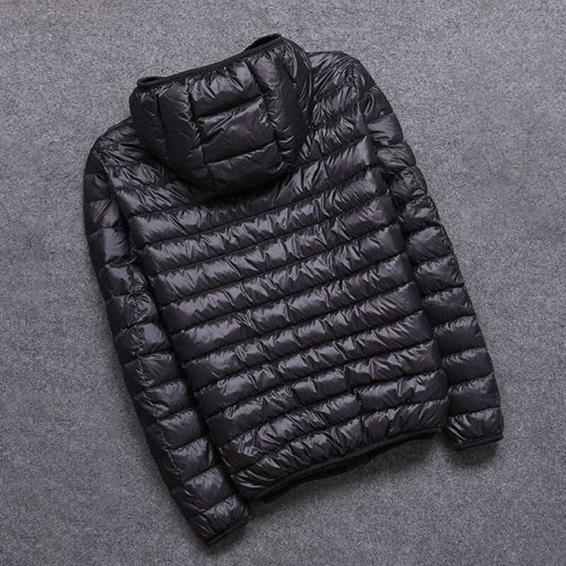 Jachetă de puf pentru bărbați, 5XL, pentru toate anotimpurile, ultra ușoară și respirabilă, cu puf de rață albă Jachetă caldă cu glugă