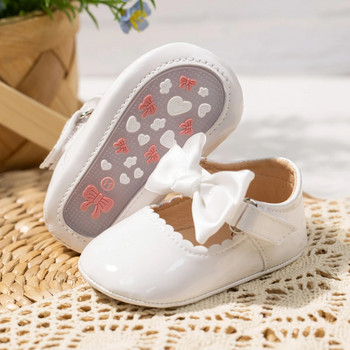 KIDSUN Обувки за момиченца Новородено бебе Обувка за бебешко креватче PU Противоплъзгаща се рокля с панделки Обувки за принцеса