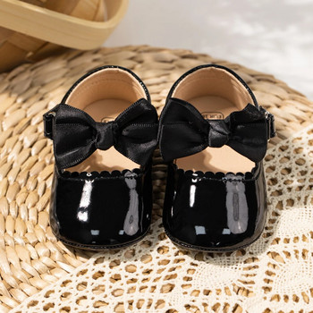 KIDSUN Обувки за момиченца Новородено бебе Обувка за бебешко креватче PU Противоплъзгаща се рокля с панделки Обувки за принцеса