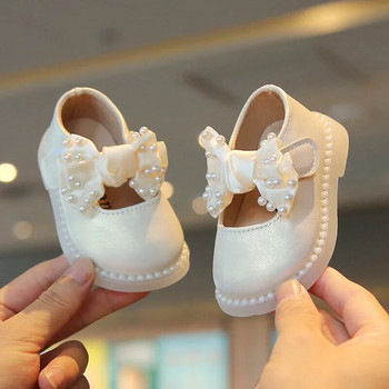 Бебешки кожени обувки за момичета Детски сладки перлени панделки Mary Janes за малки деца Единични обувки с мека подметка Детски обувки на принцеса Ежедневни обувки