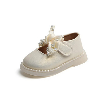 Βρεφικά κοριτσίστικα δερμάτινα παπούτσια Παιδικά χαριτωμένα μαργαριτάρια παπιγιόν Mary Janes νήπιο με μαλακή σόλα Μονό παπούτσια Παιδικά Princess Flats Casual παπούτσια