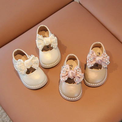 Bebeluși Fetițe Pantofi din piele Copii Drăguți Pearl Bowknot Mary Janes Copii mici Pantofi cu talpă moale Copii Prințesă Flats Pantofi casual