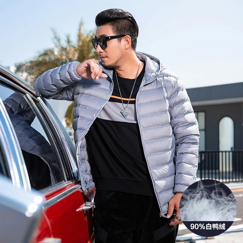 férfi rövid könnyű kabát 2023 téli új stílusú molett férfi könnyű kabát Casual Hooded Duck Down Könnyű felső
