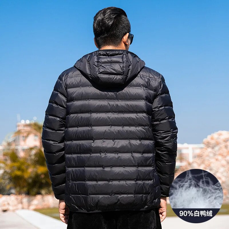 férfi rövid könnyű kabát 2023 téli új stílusú molett férfi könnyű kabát Casual Hooded Duck Down Könnyű felső