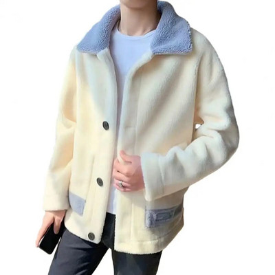 Rudens žiemos vyrų striukė pastorinta pliušinis, apverčiamas apykakle paltas, spalva atitinkantis vieną eilę sagos Kišenės viršutiniai drabužiai