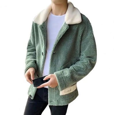 Rudens žiemos vyrų striukė pastorinta pliušinis, apverčiamas apykakle paltas, spalva atitinkantis vieną eilę sagos Kišenės viršutiniai drabužiai