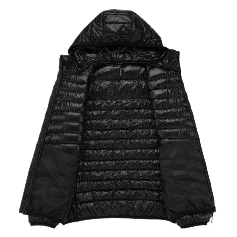 Moda de primăvară și toamnă Boutique de moda alb din puf de rață, culoare uni, ușoară, pentru bărbați, ocazional cu glugă, jachetă pentru bărbați.