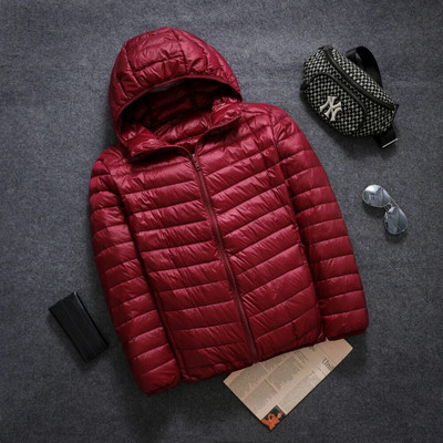 Jachetă împachetabilă pentru bărbați, cu glugă, ușoară, cu puf de rață, albă. Jachetă izolată puf pentru călătorii, drumeții în aer liber, mărime Plus 5XL